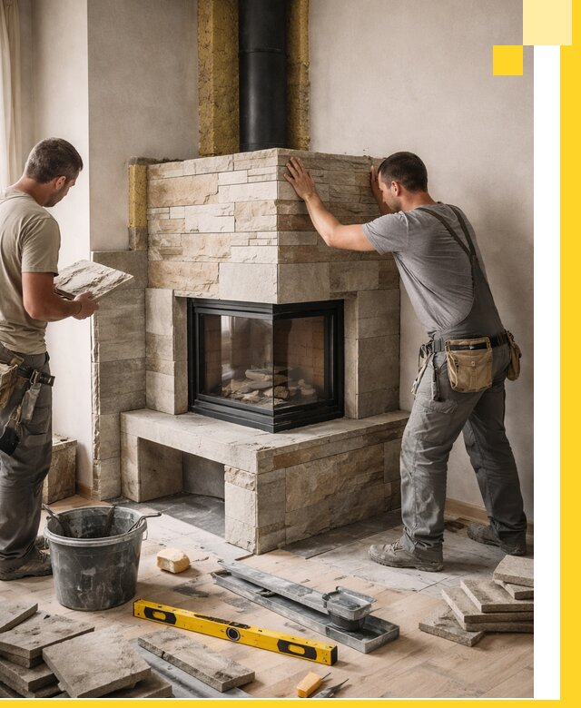 Угловые камины под ключ проект, монтаж и отделка в Лабинске