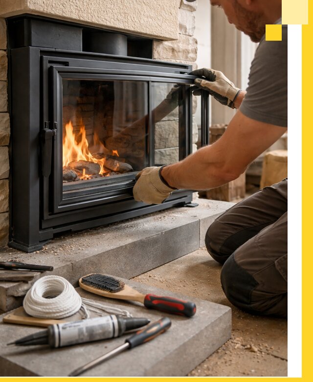 Производство, монтаж и доставка каминов со стеклом в Лабинске