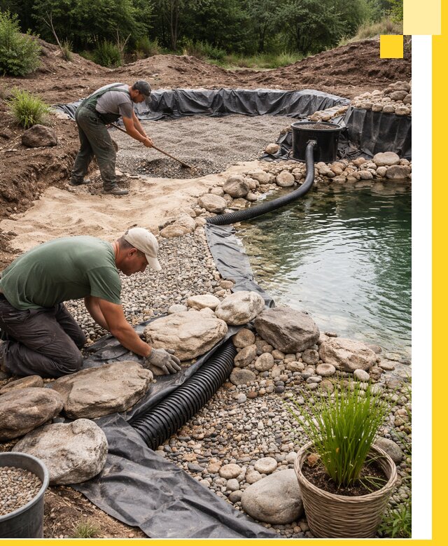 Строительство природных бассейнов и озер в Лабинске под ключ