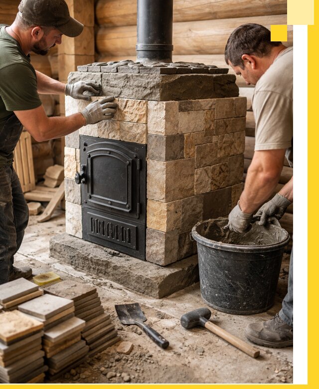 Облицовка банной печи под ключ в Лабинске: камень и плитка