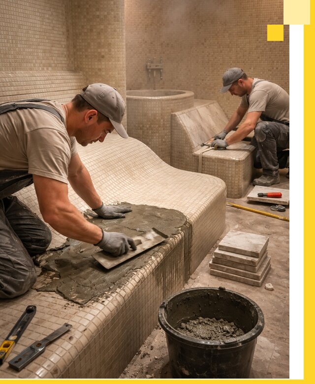 Лежаки для хамама под ключ в Лабинске, проект и монтаж