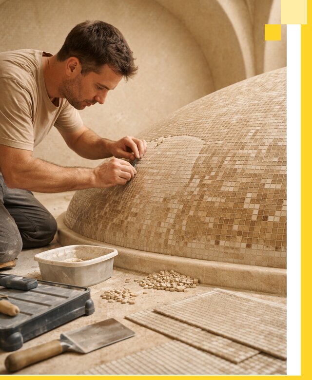 Профессиональная укладка мозаики для хамама под ключ в Лабинске